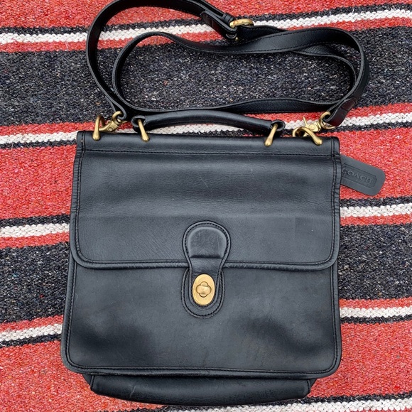 Coach Handbags - VINTAGE WILLIS BLACK LEATHER & BRASS CROSSBODY BAG